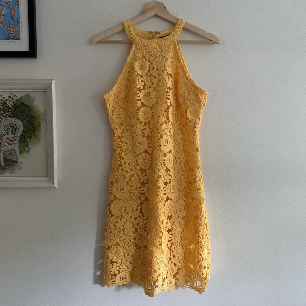 LULUS Yellow Floral Mini Dress Size M